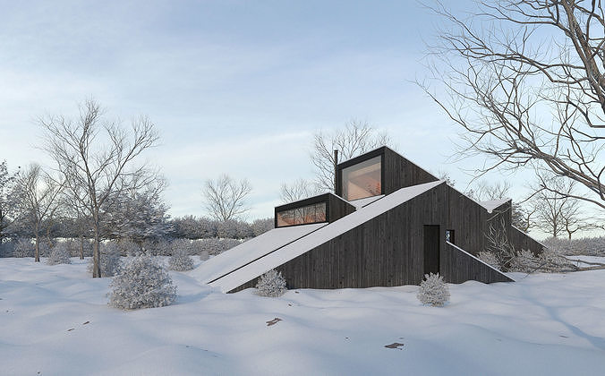 Winter Cabin House 3D model 4