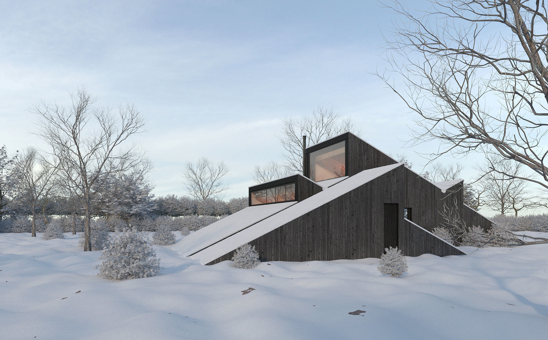 Winter Cabin House 3D model_3