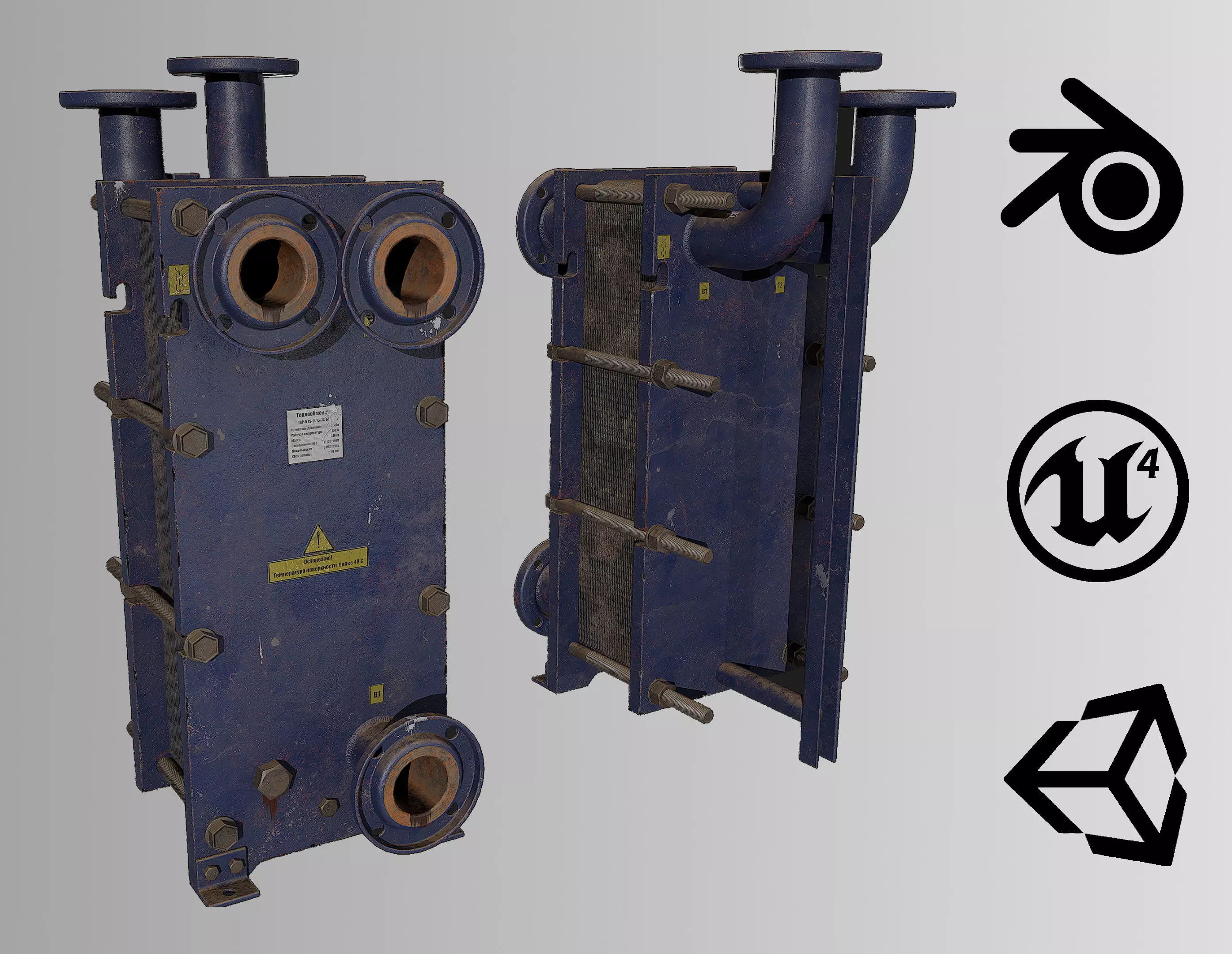 Old russian medium Heat Exchanger Low-poly 3D model_0