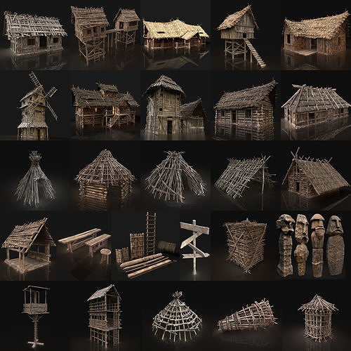 BIGGEST BUILDER AAA HOUSE PACK WITH INTERIOR VIKING ORC GENERIC Low-poly 3D model 3