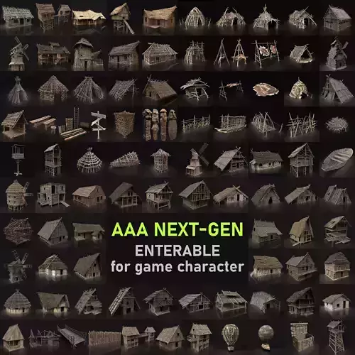 BIGGEST BUILDER AAA HOUSE PACK WITH INTERIOR VIKING ORC GENERIC Low-poly 3D model