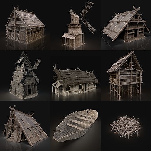 BIGGEST BUILDER AAA HOUSE PACK WITH INTERIOR VIKING ORC GENERIC Low-poly 3D model 6