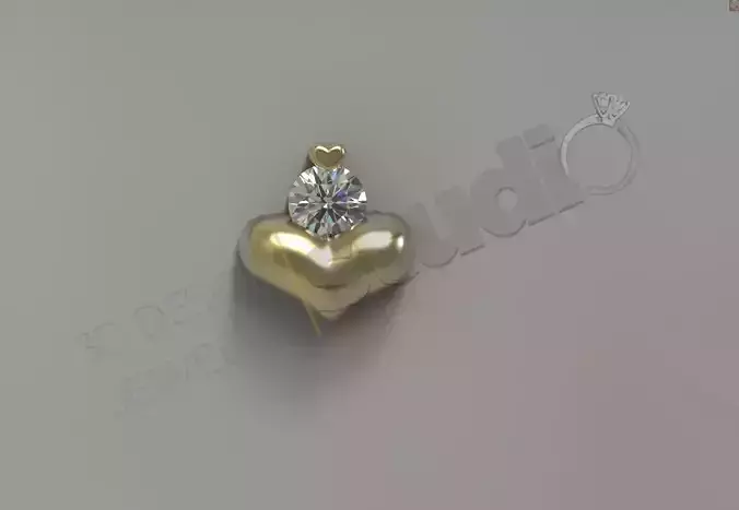 Small cute heart pendant with gem 3d model