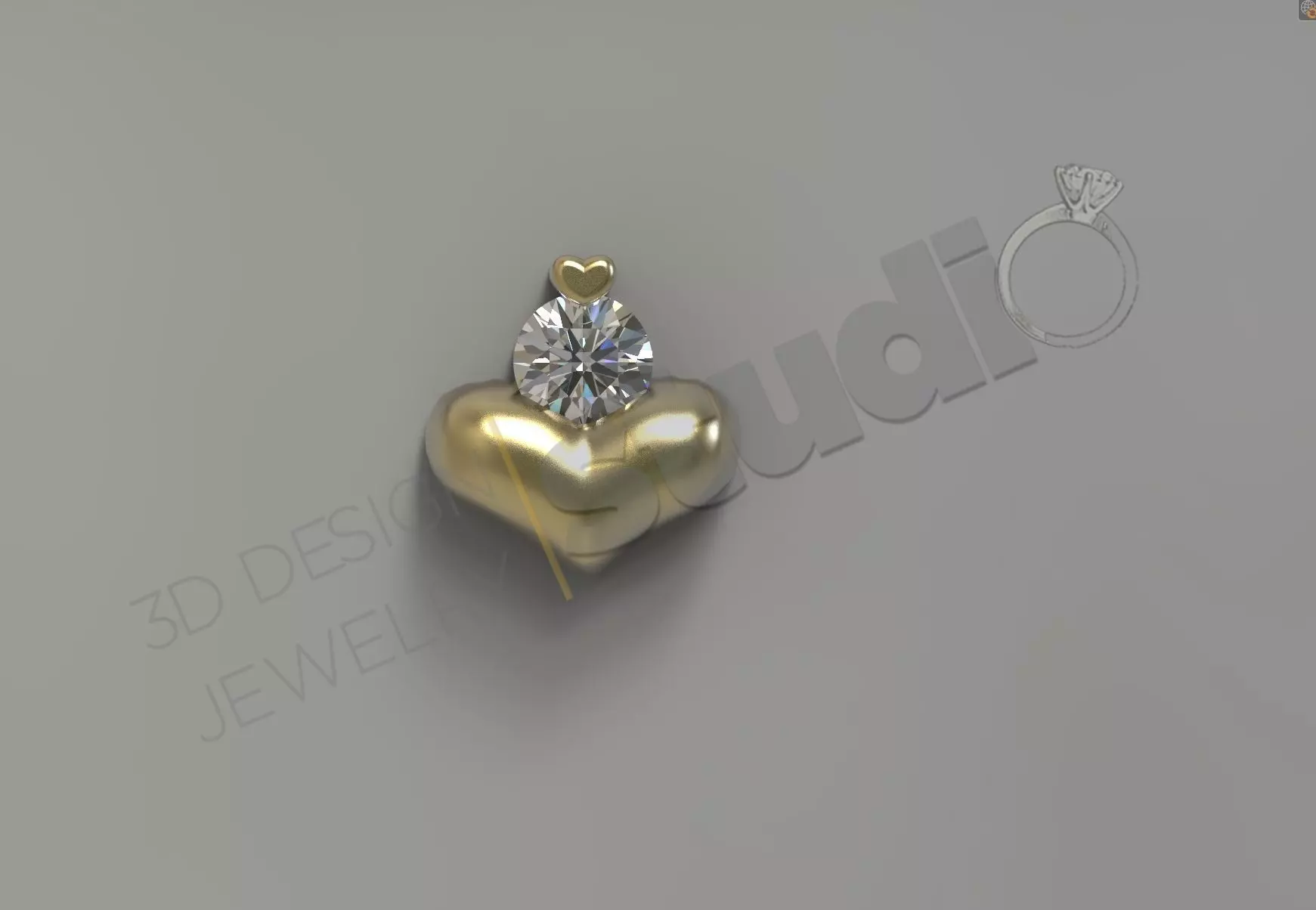 Small cute heart pendant with gem 3d model 3D print model_0