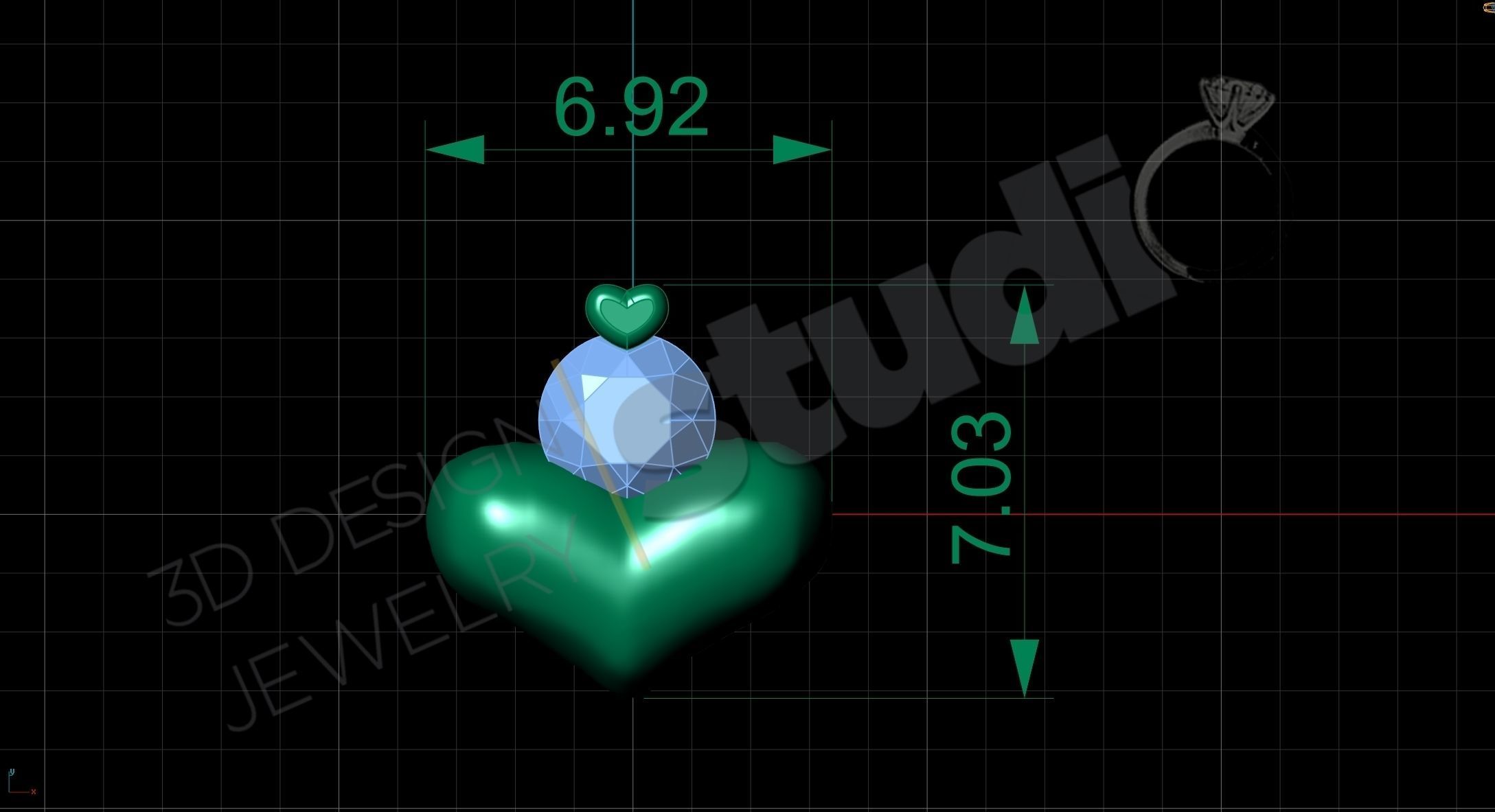 Small cute heart pendant with gem 3d model 3D print model_2
