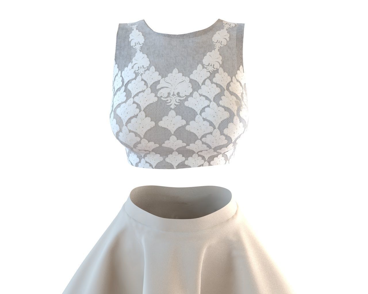 Stylish Designer Set of Wedding Dress Lace Top and Layer Skirt 3D model_7