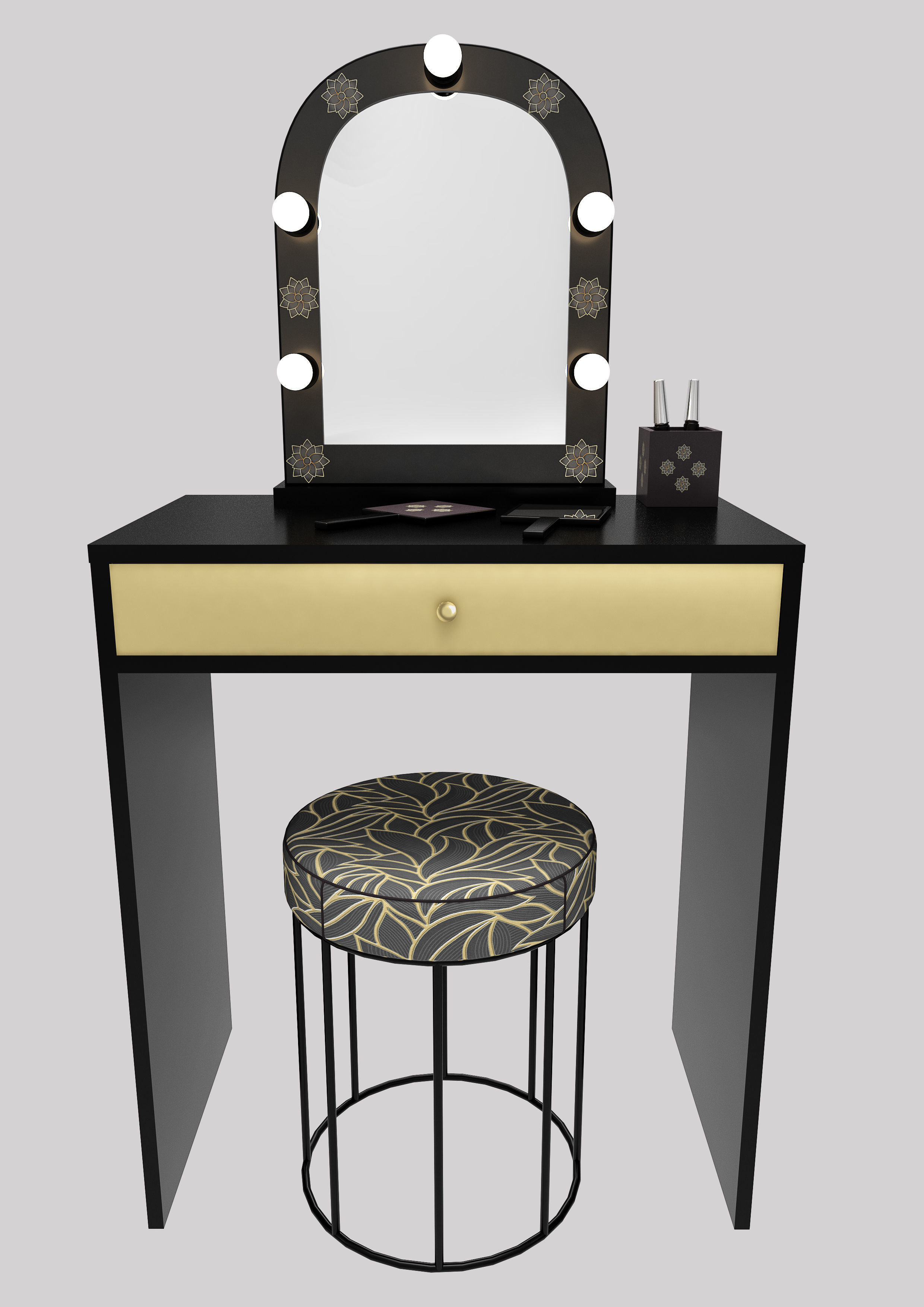 Make up mirror and set  Low-poly 3D model_5