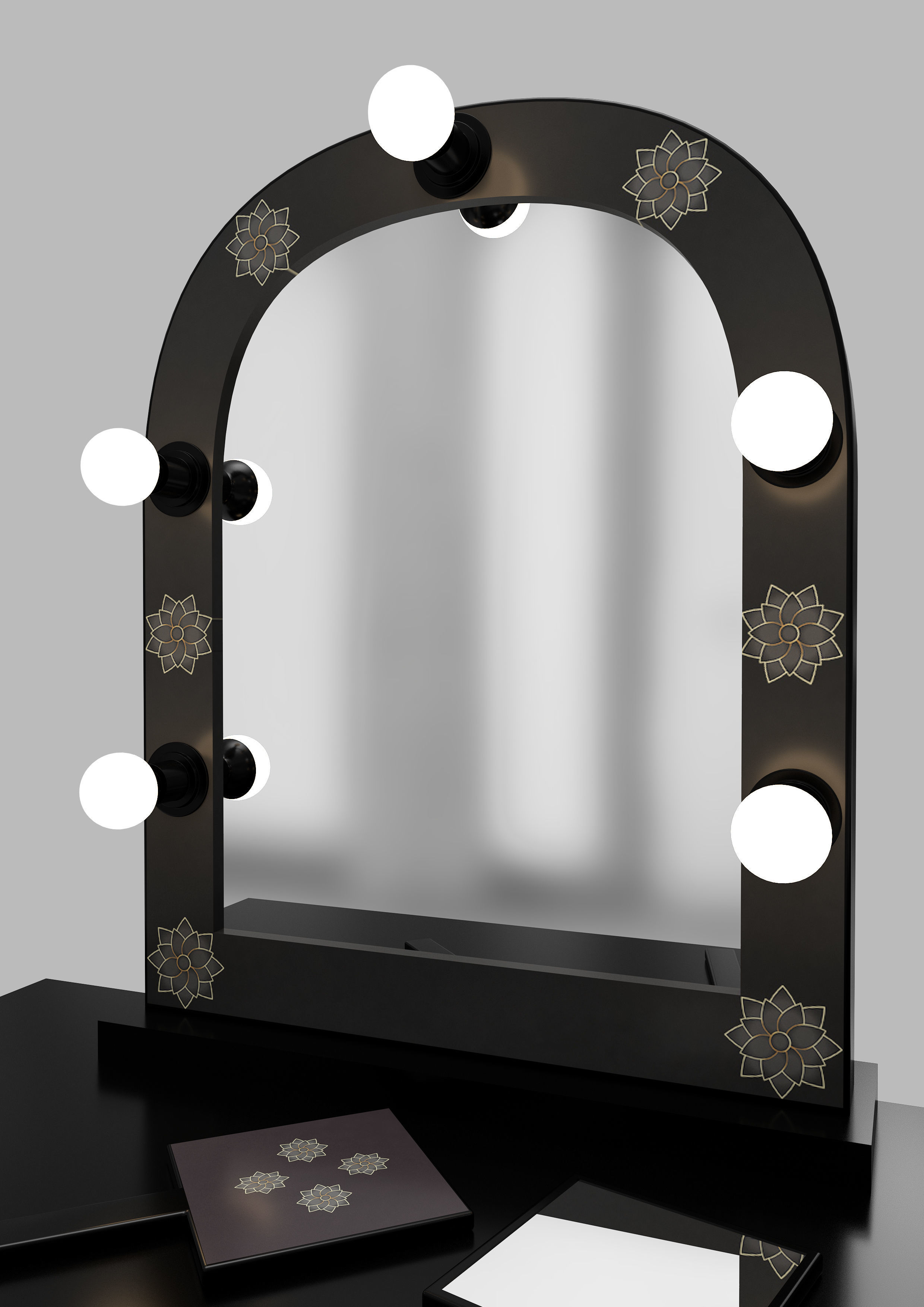 Make up mirror and set  Low-poly 3D model_1