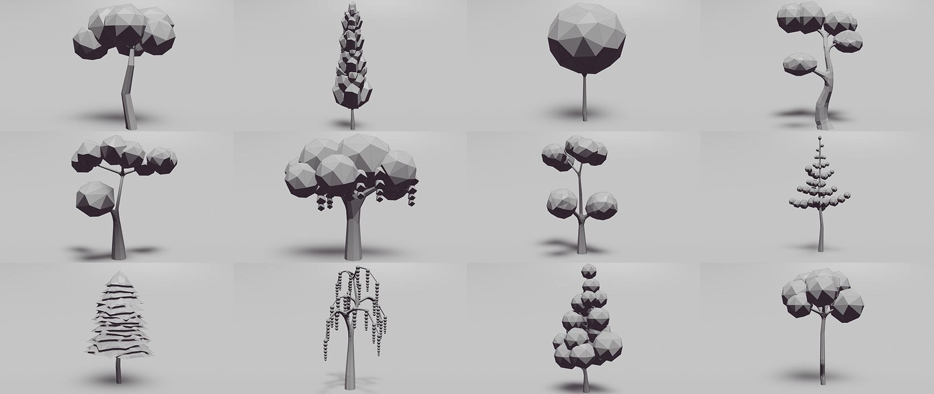 Low poly collection tree Low-poly 3D model_2