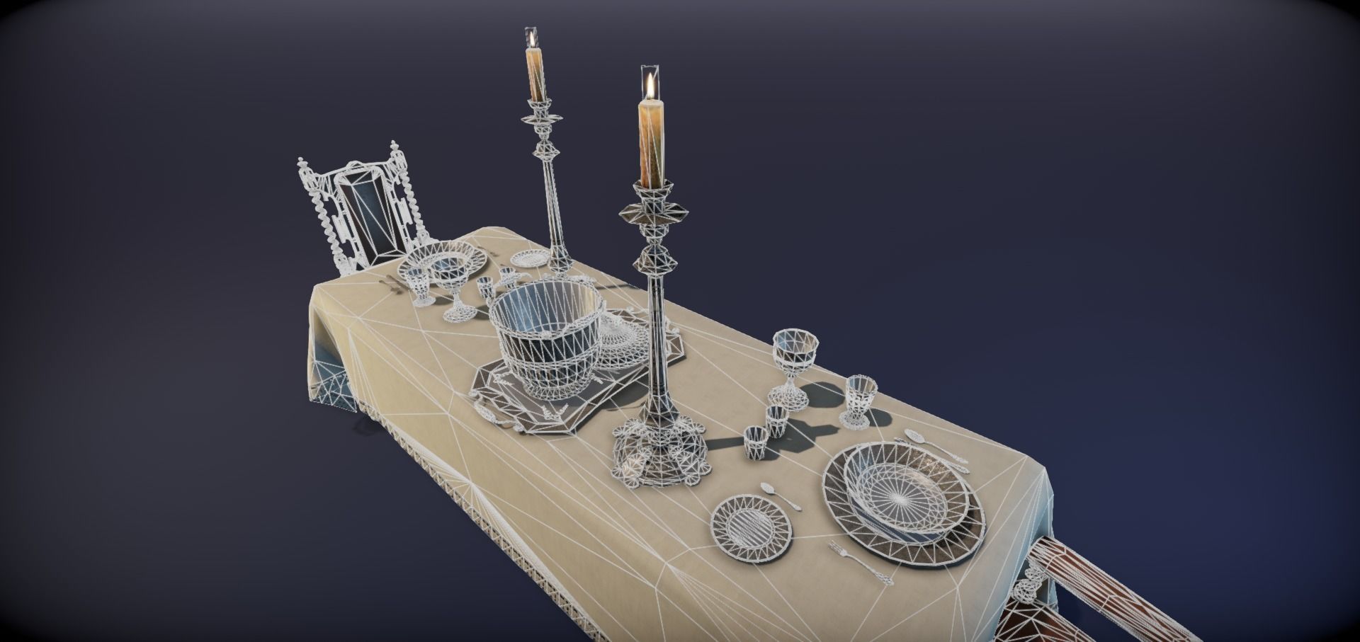 Silver service set on a table  - PBR Game Ready model Low-poly 3D model_39