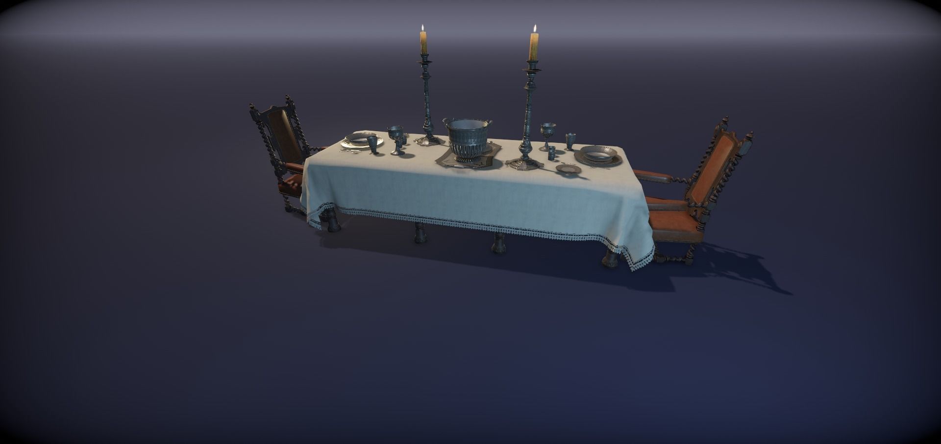 Silver service set on a table  - PBR Game Ready model Low-poly 3D model_10