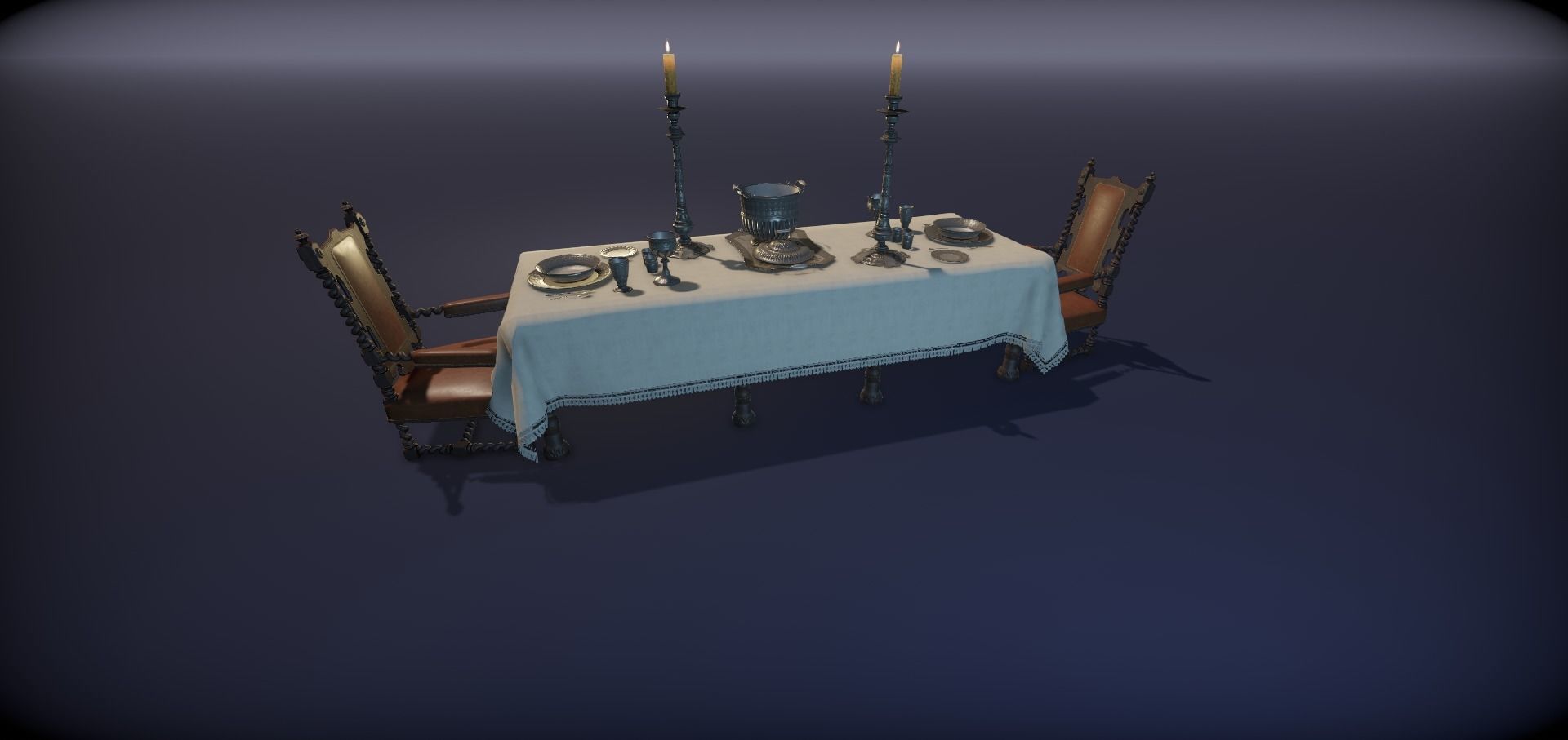 Silver service set on a table  - PBR Game Ready model Low-poly 3D model_3