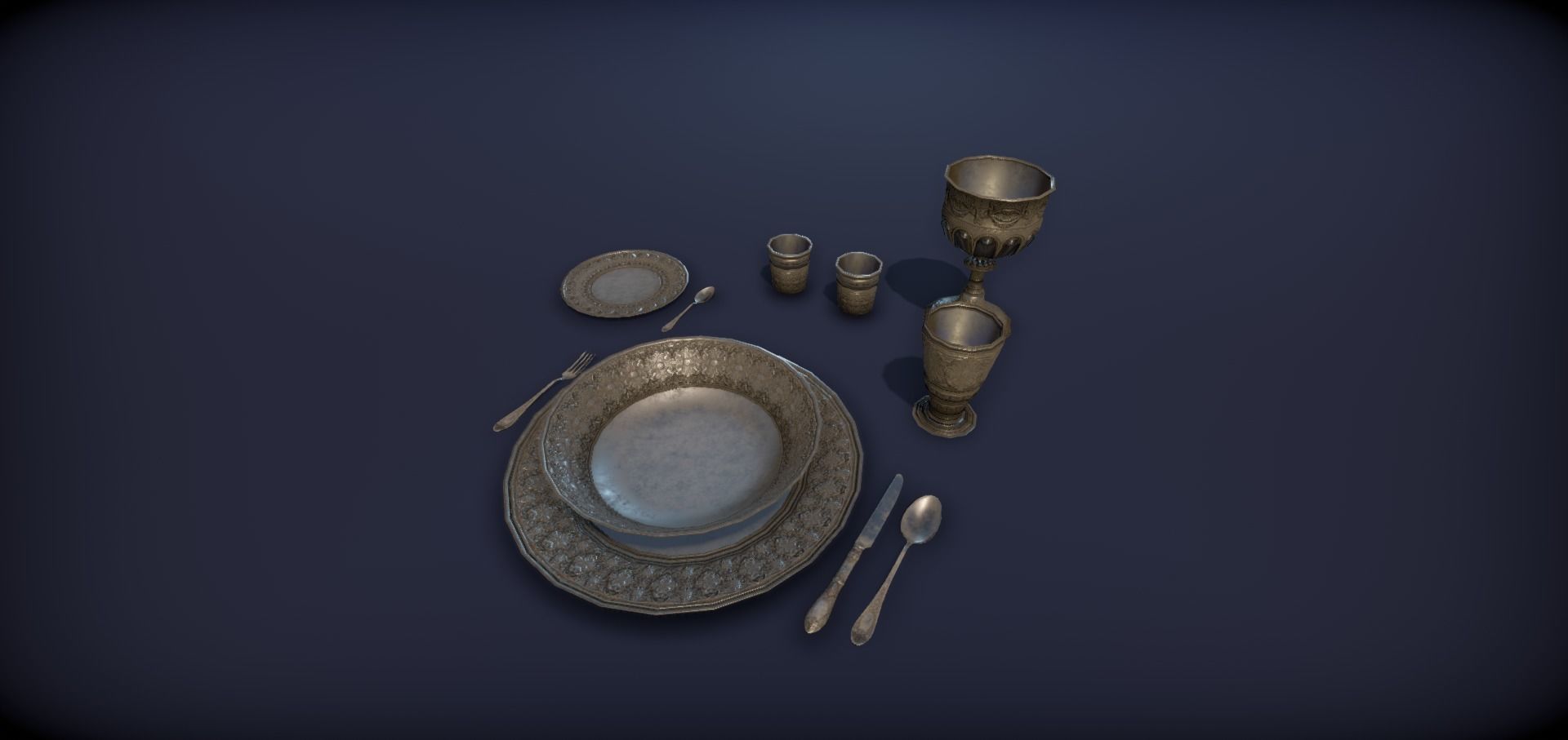 Silver service set on a table  - PBR Game Ready model Low-poly 3D model_21