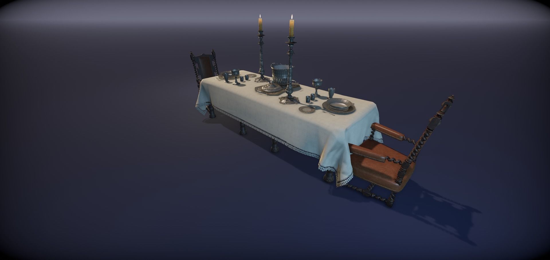 Silver service set on a table  - PBR Game Ready model Low-poly 3D model_5