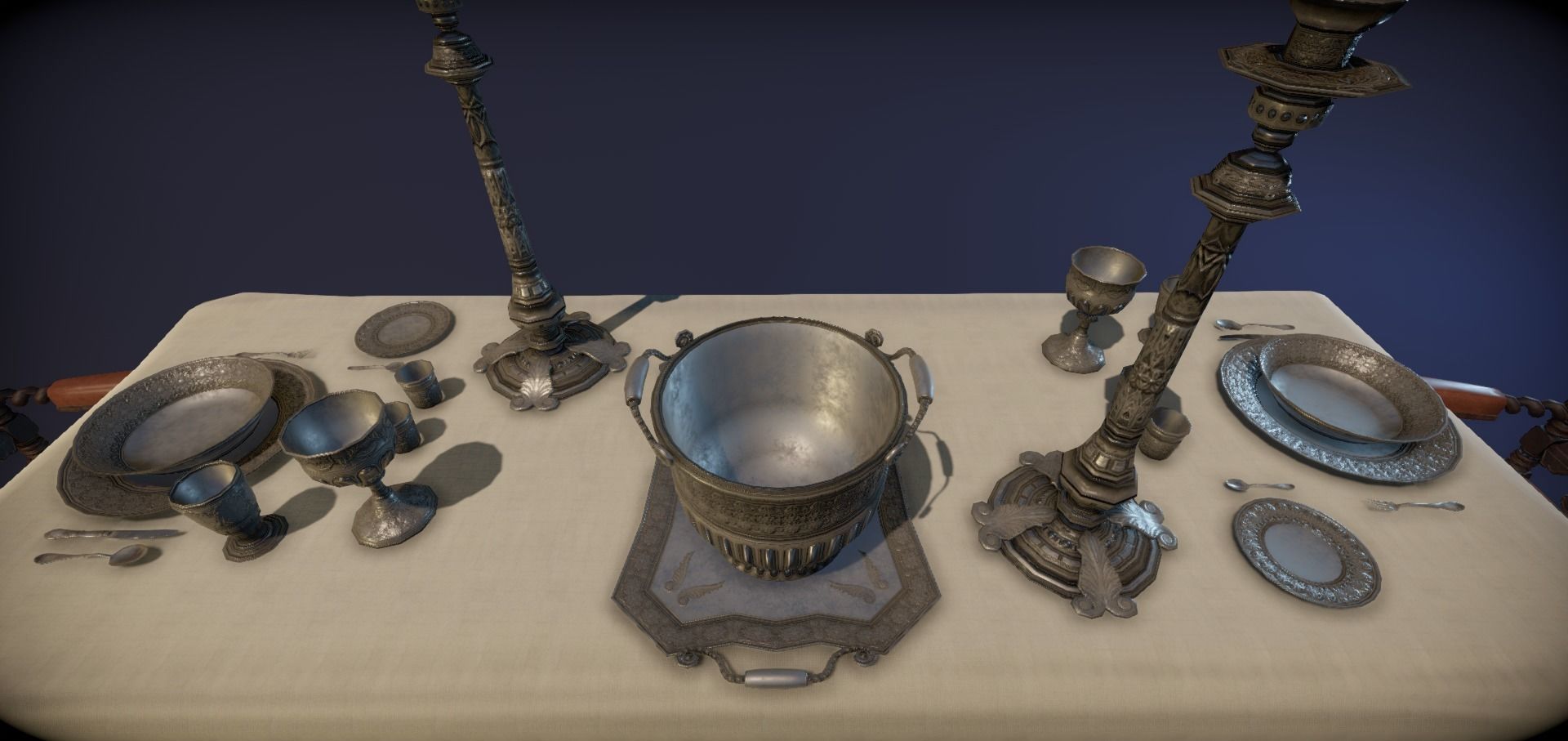 Silver service set on a table  - PBR Game Ready model Low-poly 3D model_40