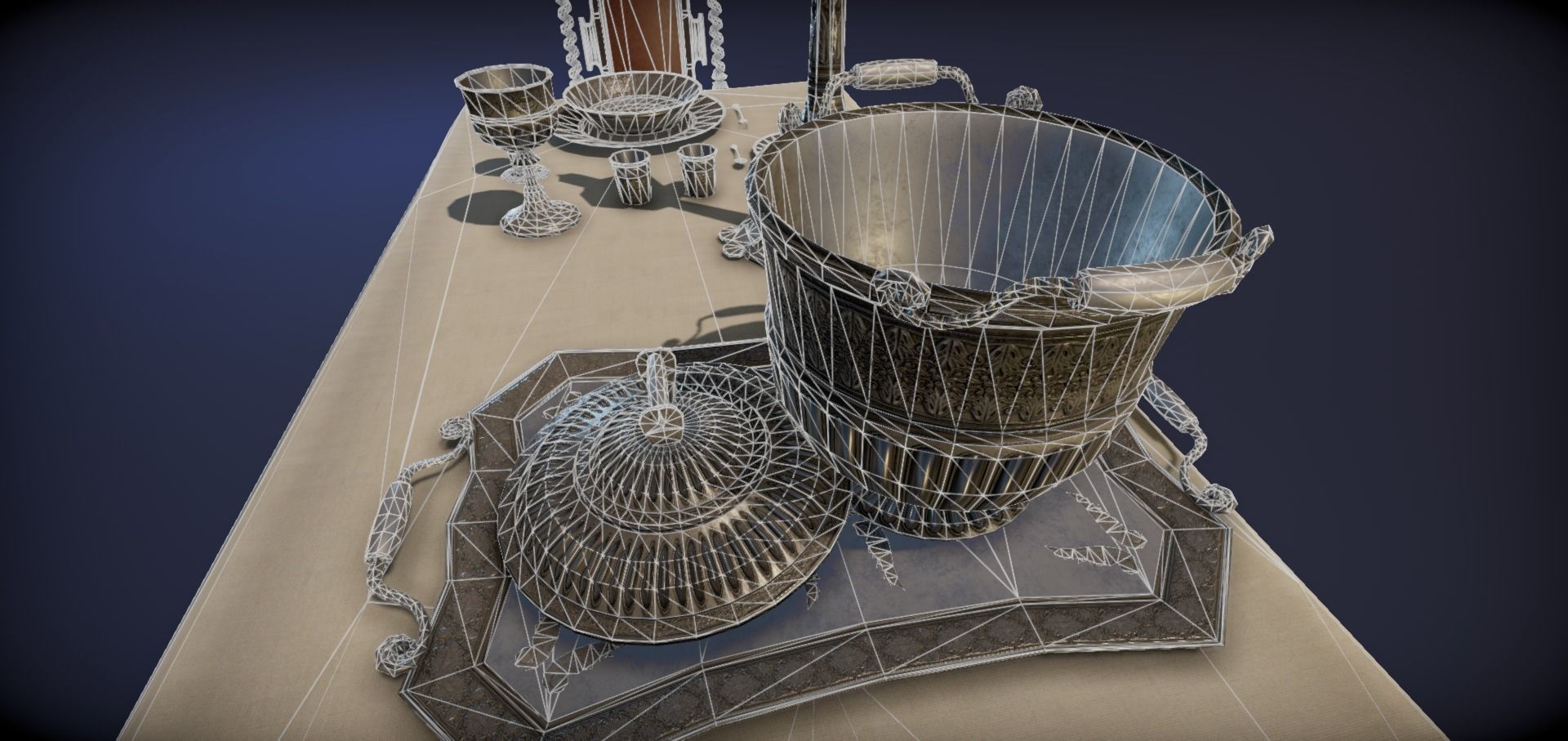 Silver service set on a table  - PBR Game Ready model Low-poly 3D model_34