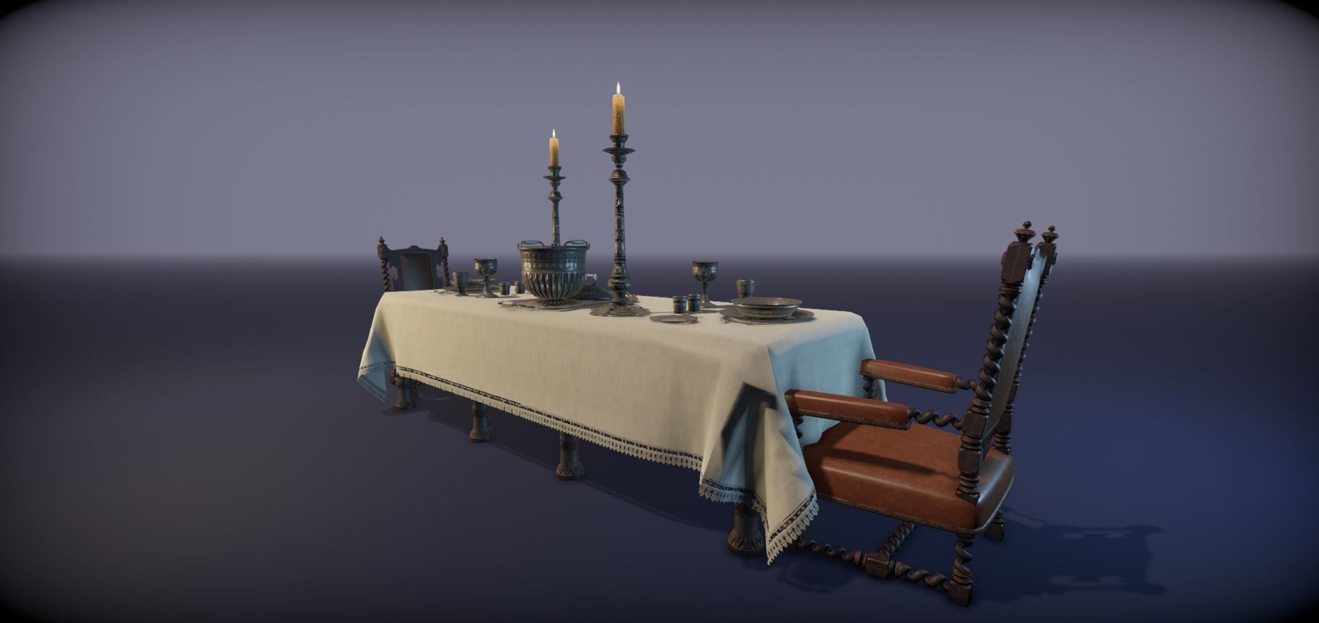 Silver service set on a table  - PBR Game Ready model Low-poly 3D model_4
