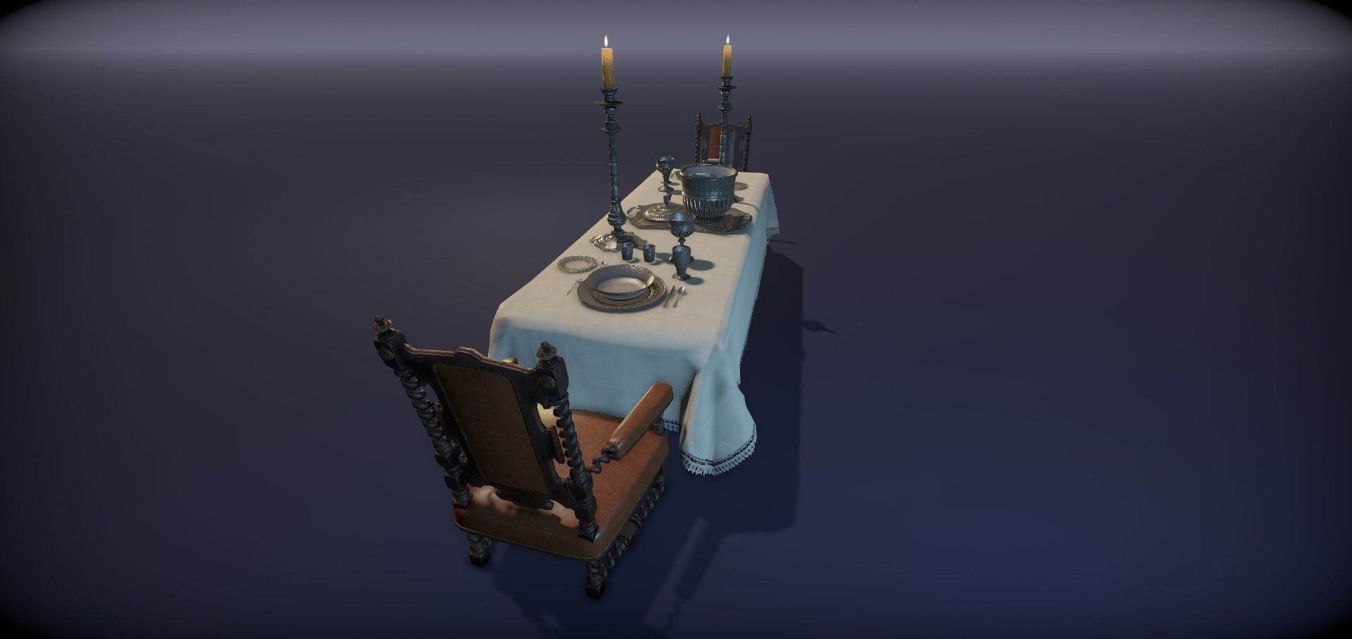 Silver service set on a table  - PBR Game Ready model Low-poly 3D model_7