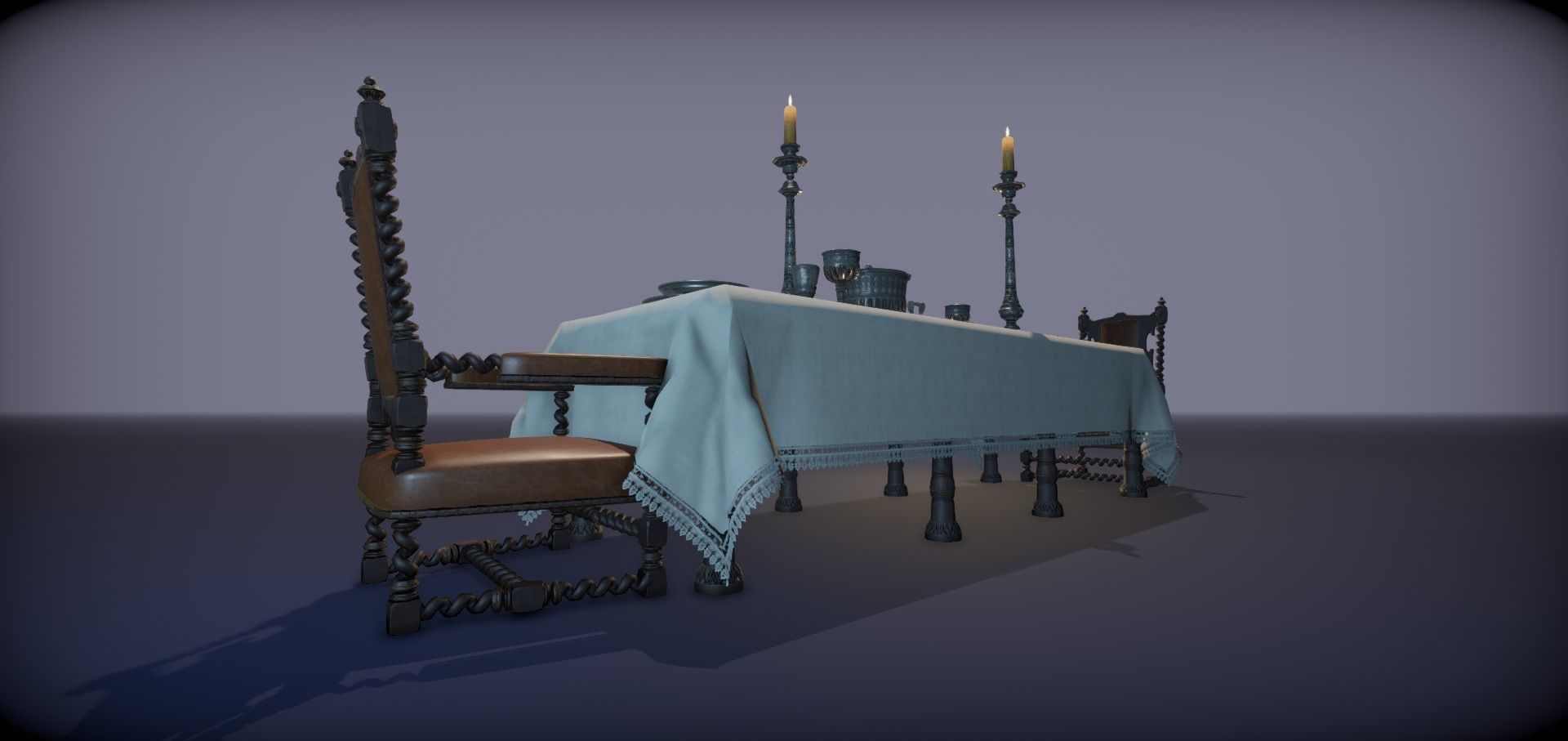 Silver service set on a table  - PBR Game Ready model Low-poly 3D model_33