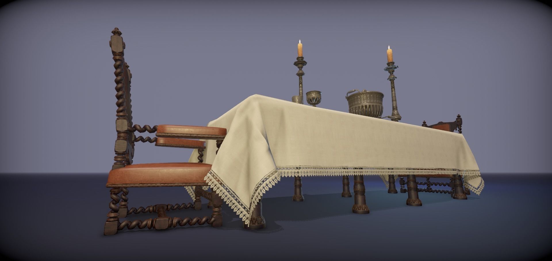 Silver service set on a table  - PBR Game Ready model Low-poly 3D model_16