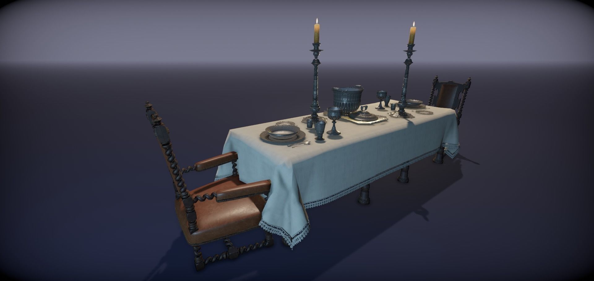 Silver service set on a table  - PBR Game Ready model Low-poly 3D model_13
