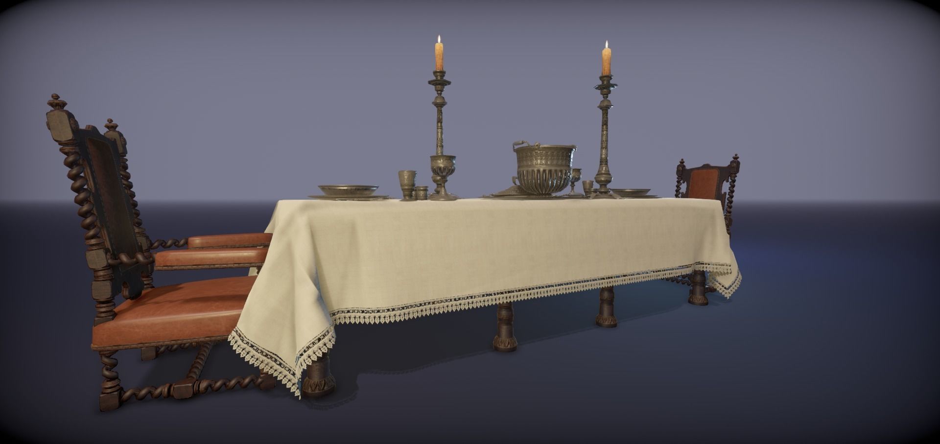 Silver service set on a table  - PBR Game Ready model Low-poly 3D model_28