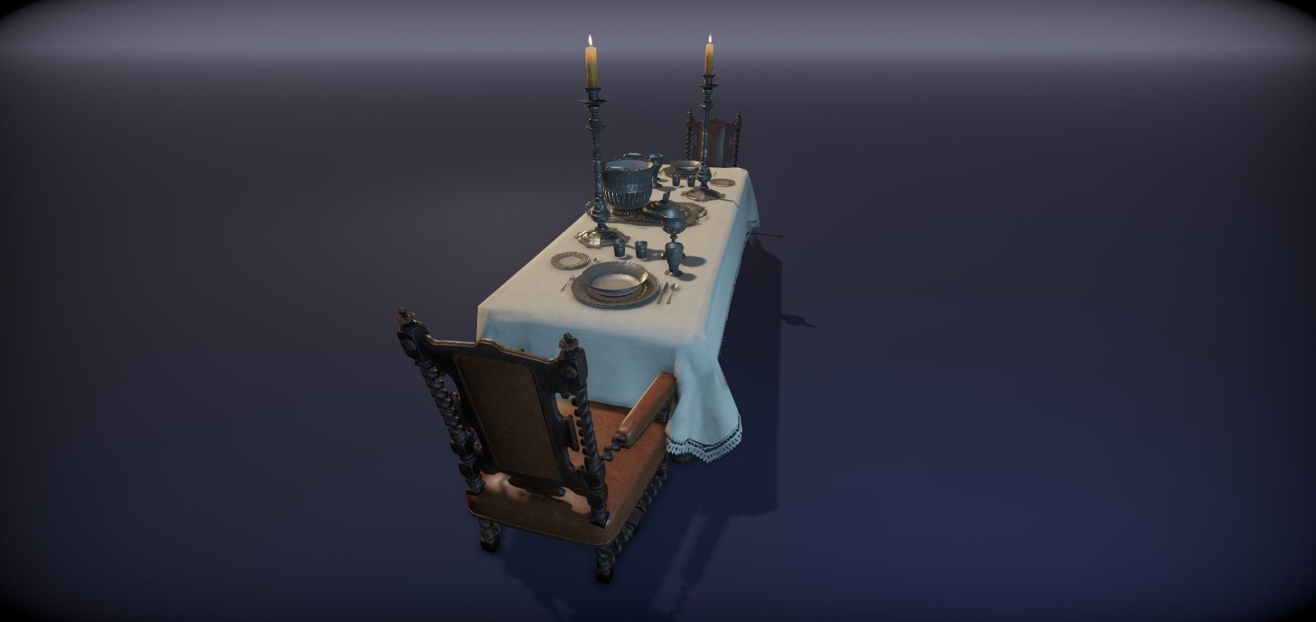 Silver service set on a table  - PBR Game Ready model Low-poly 3D model_1
