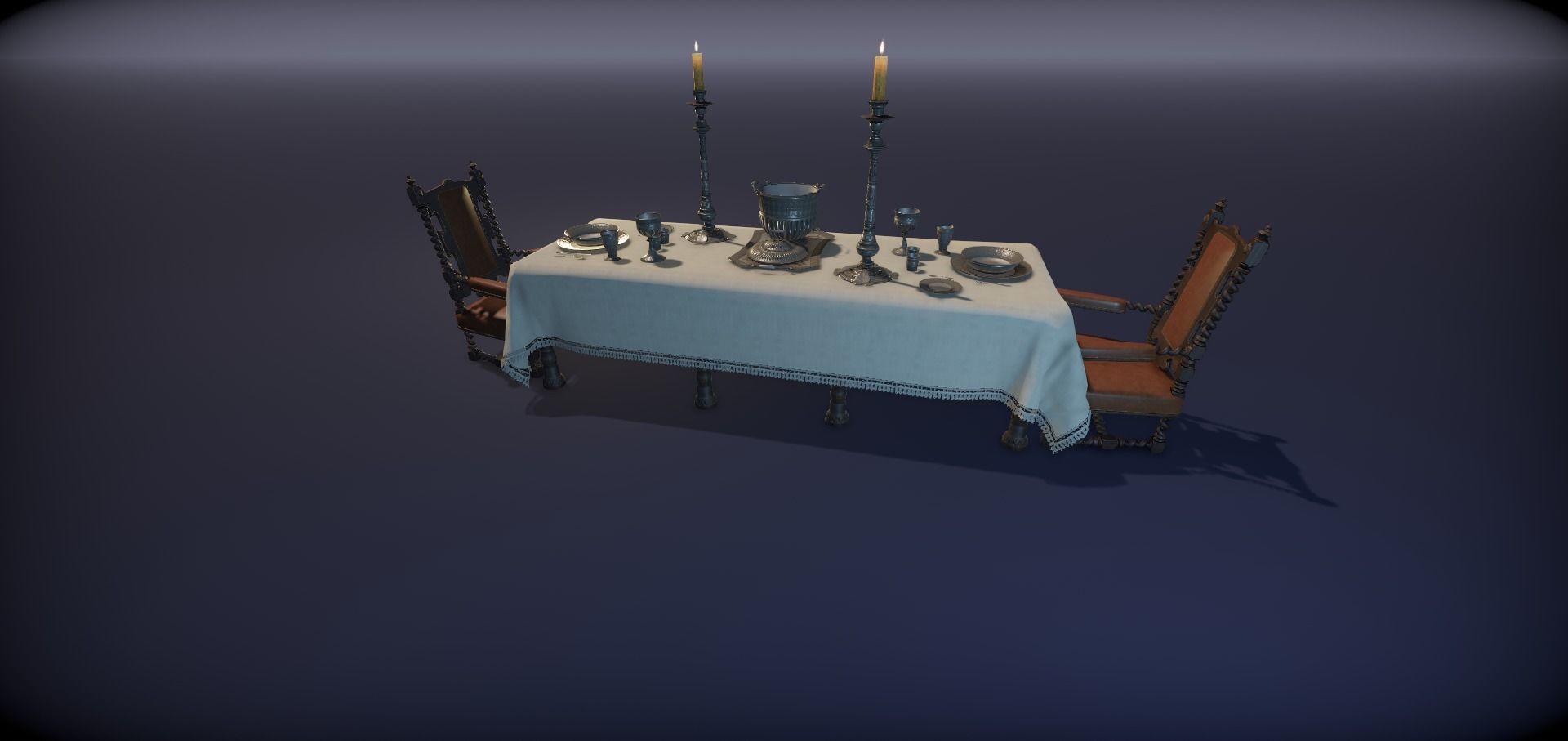 Silver service set on a table  - PBR Game Ready model Low-poly 3D model_14