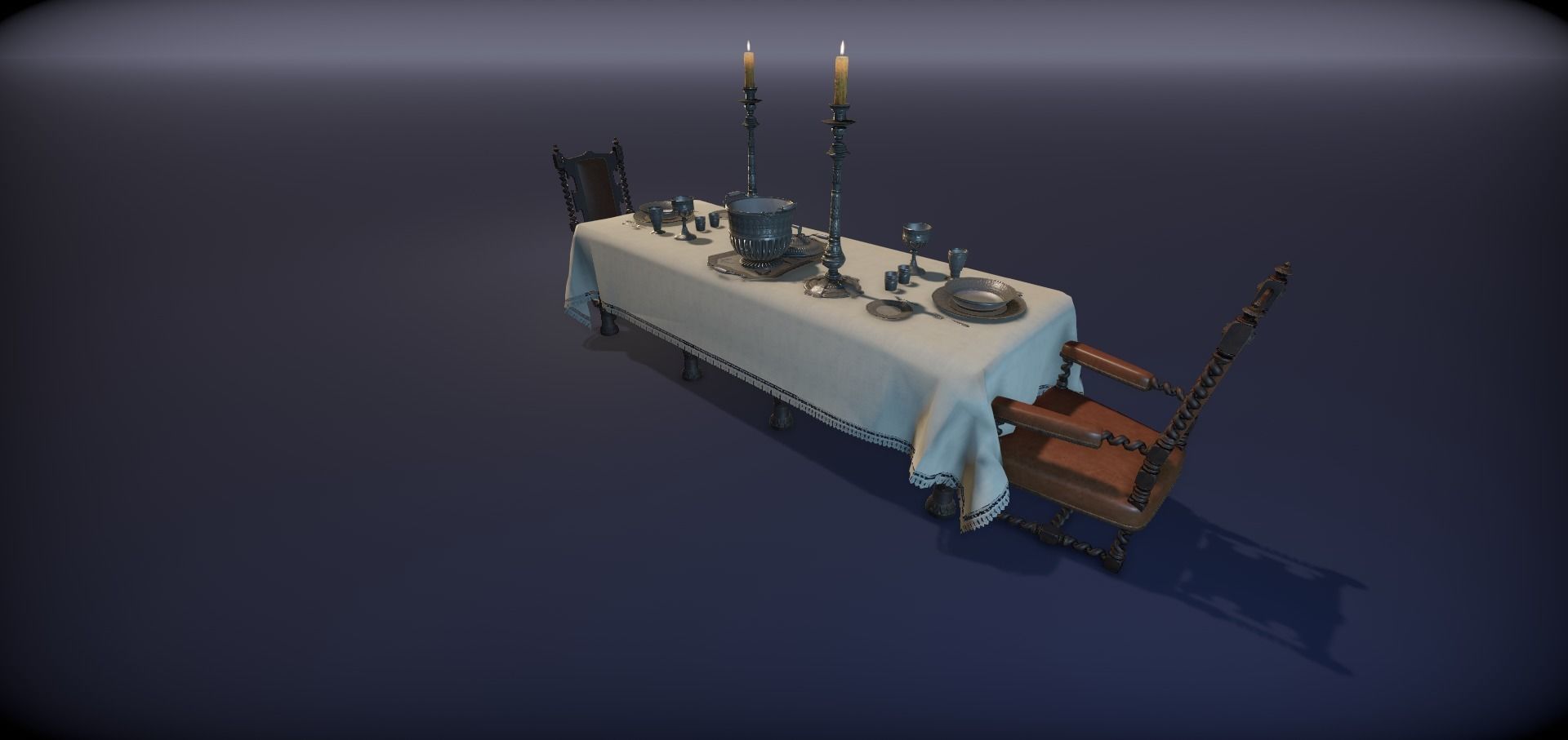 Silver service set on a table  - PBR Game Ready model Low-poly 3D model_11