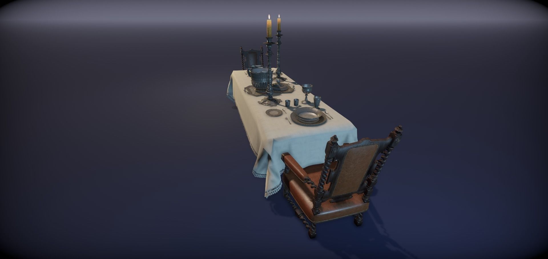 Silver service set on a table  - PBR Game Ready model Low-poly 3D model_12