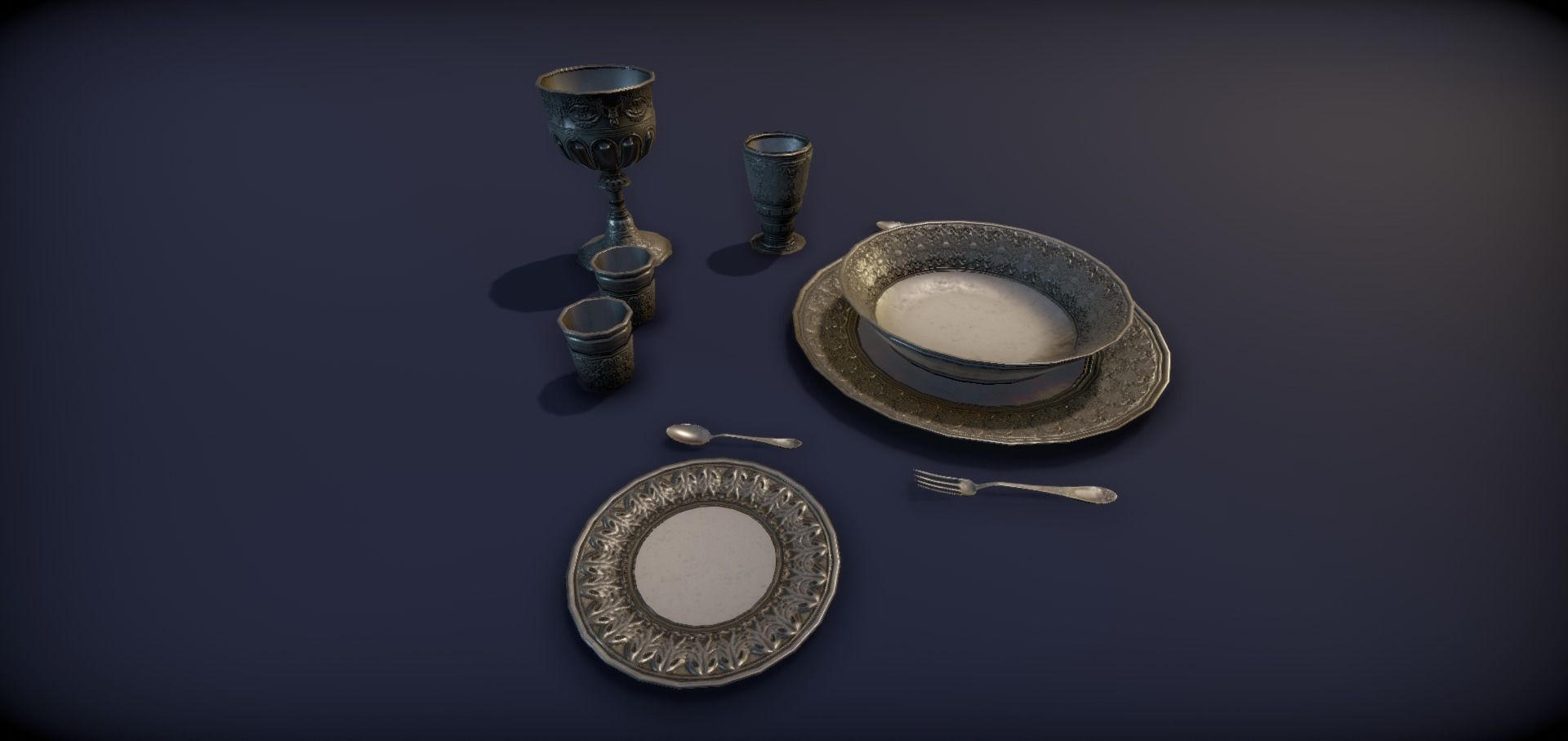 Silver service set on a table  - PBR Game Ready model Low-poly 3D model_25