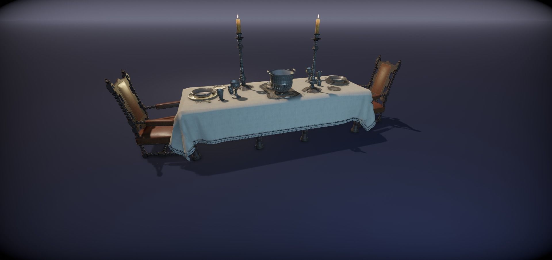 Silver service set on a table  - PBR Game Ready model Low-poly 3D model_9