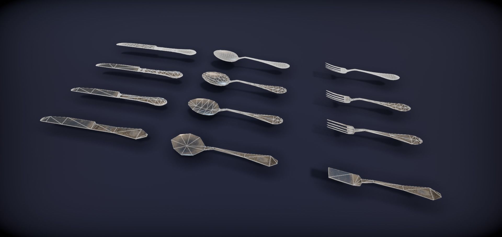Silver service set on a table  - PBR Game Ready model Low-poly 3D model_19