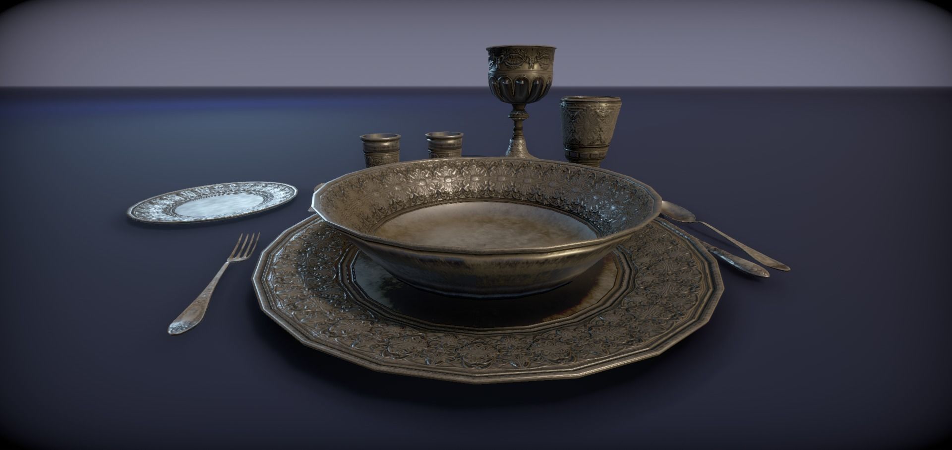 Silver service set on a table  - PBR Game Ready model Low-poly 3D model_15