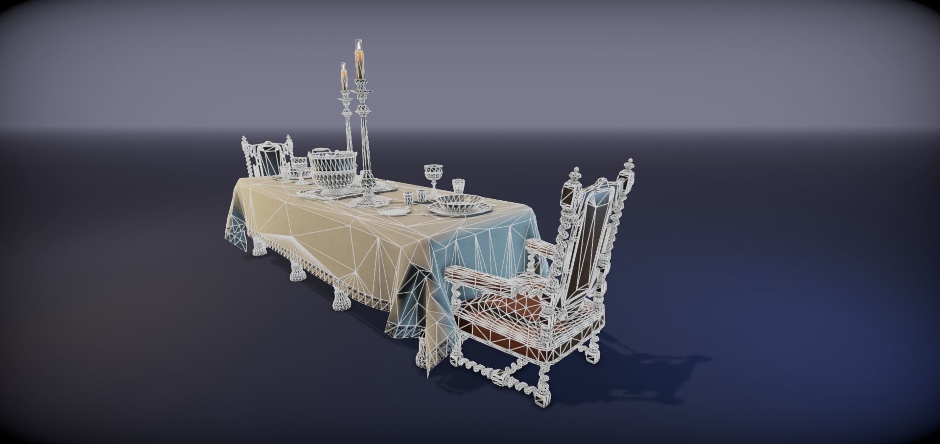 Silver service set on a table  - PBR Game Ready model Low-poly 3D model_38