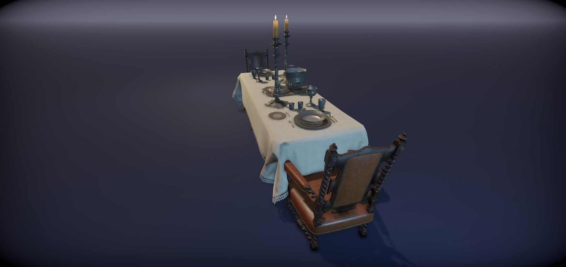 Silver service set on a table  - PBR Game Ready model Low-poly 3D model_6
