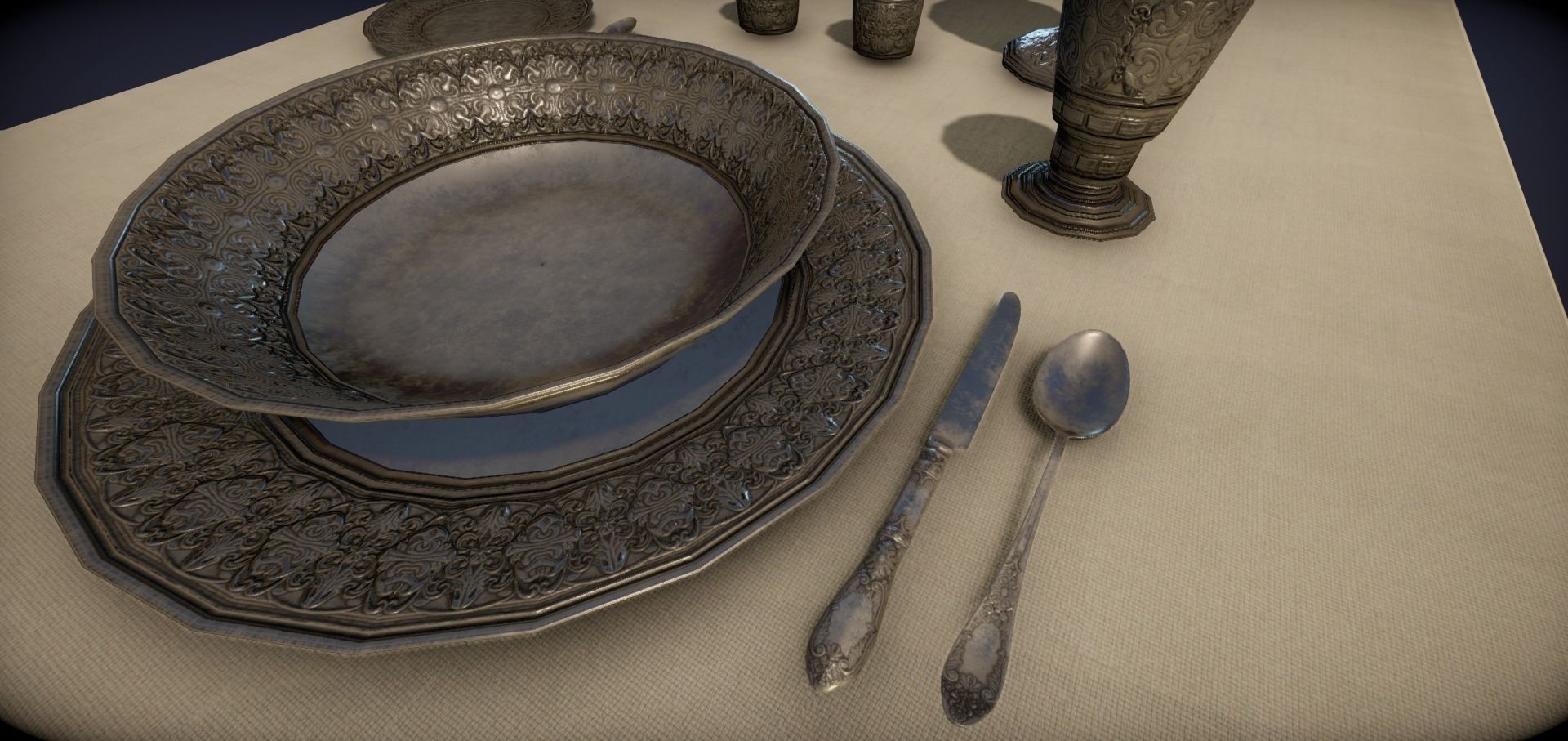 Silver service set on a table  - PBR Game Ready model Low-poly 3D model_37