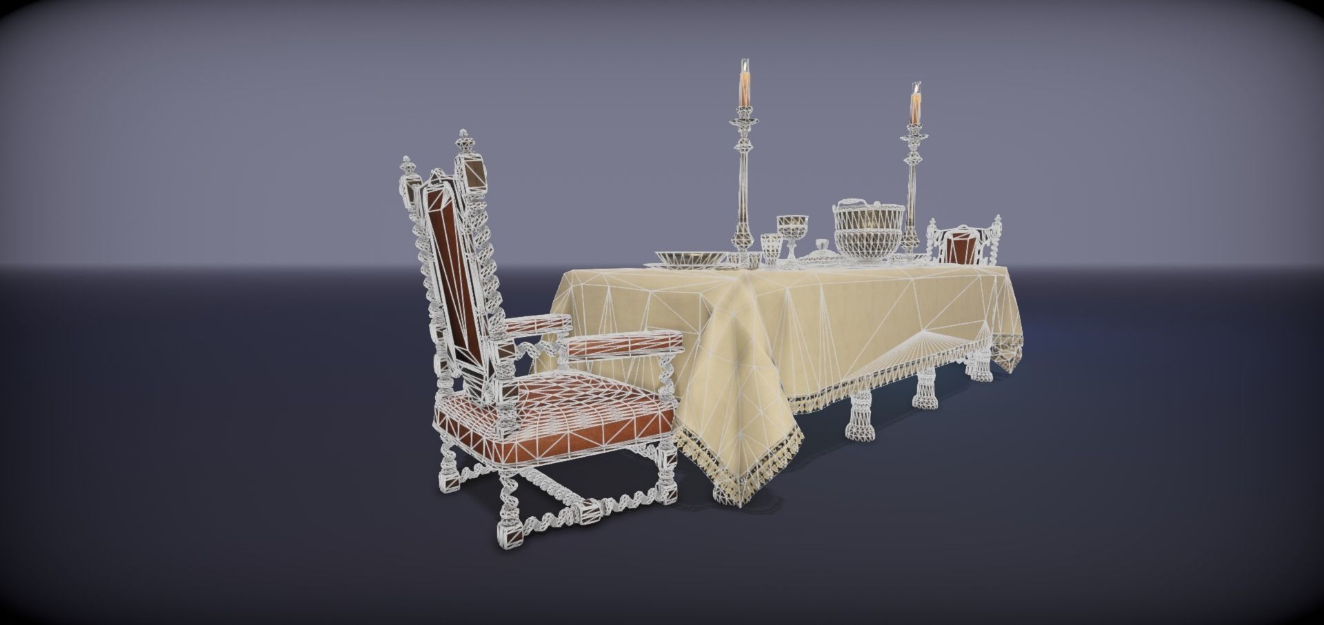 Silver service set on a table  - PBR Game Ready model Low-poly 3D model_17
