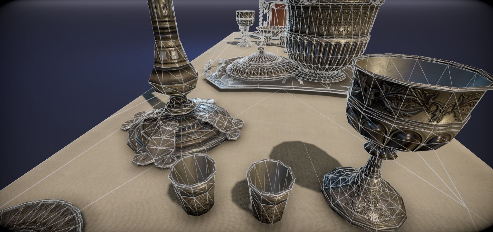 Silver service set on a table  - PBR Game Ready model Low-poly 3D model_30