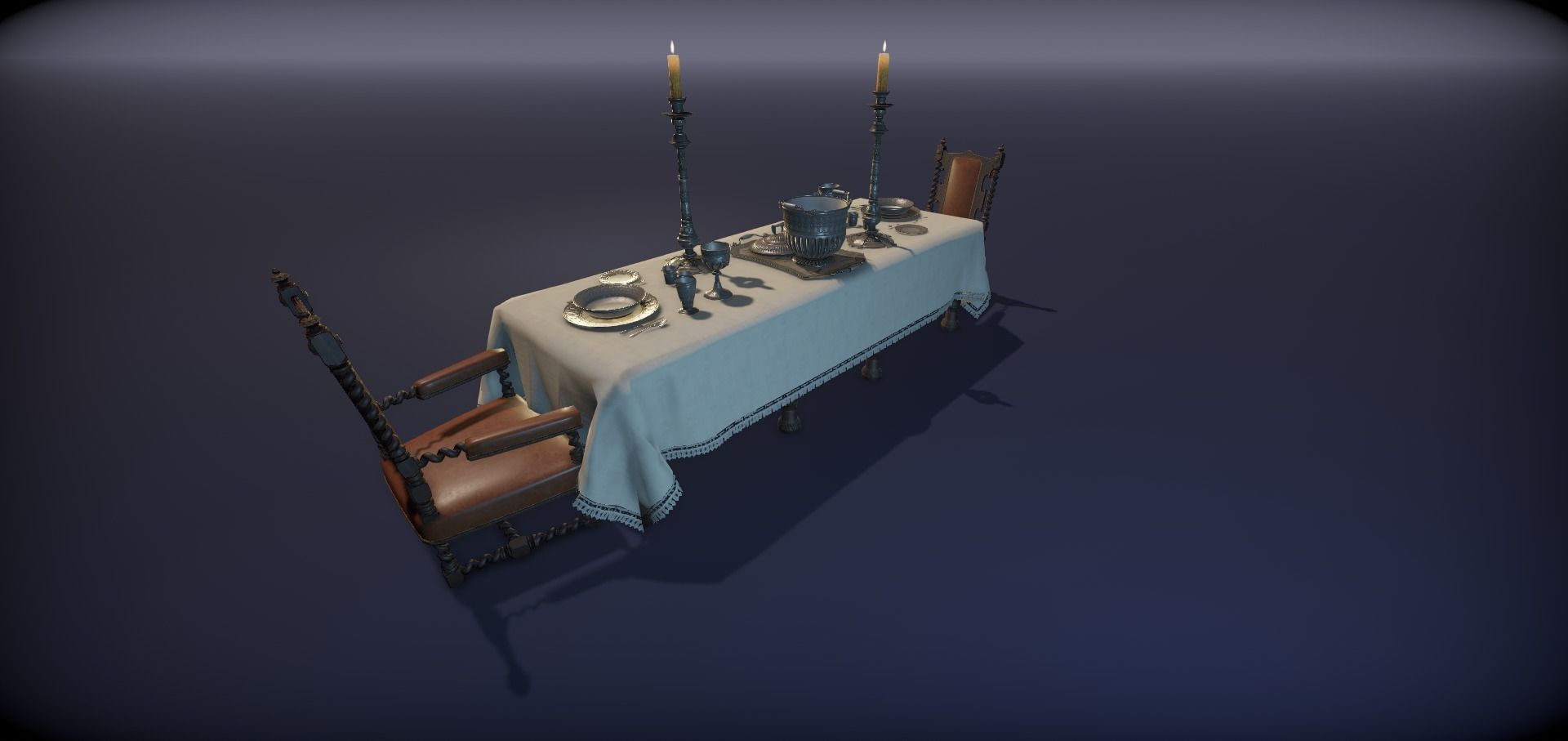 Silver service set on a table  - PBR Game Ready model Low-poly 3D model_8