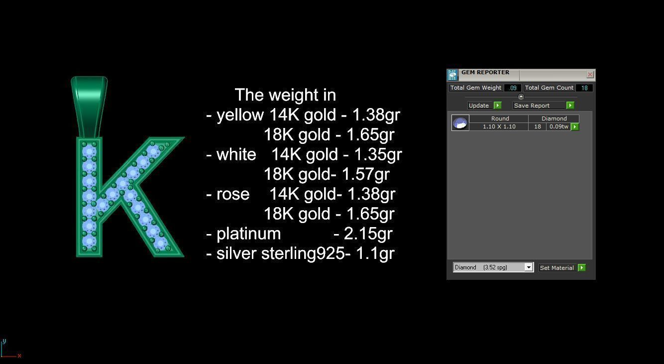 Pendant K letter with lights 3D print model_12