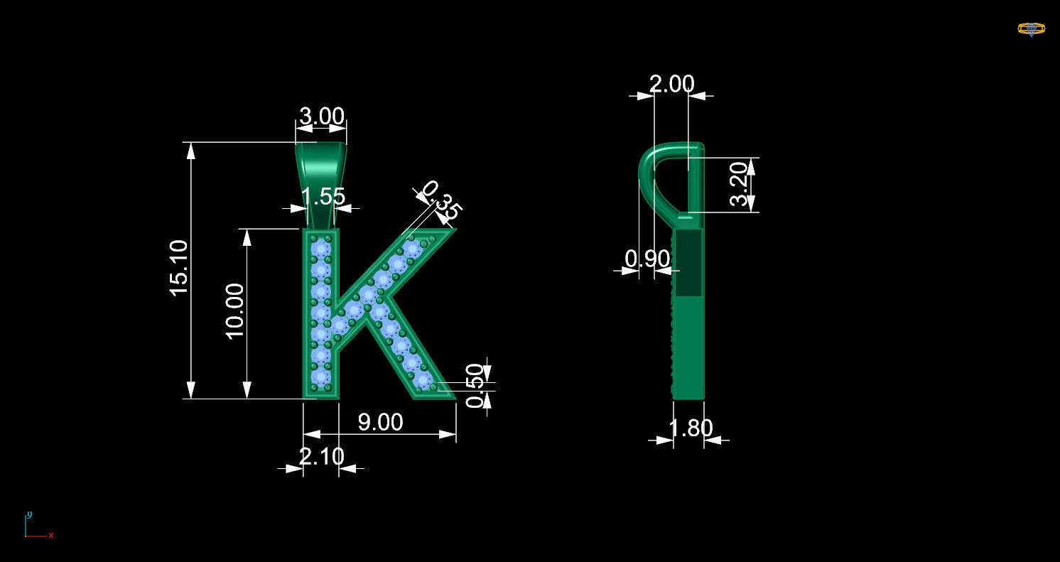 Pendant K letter with lights 3D print model_11