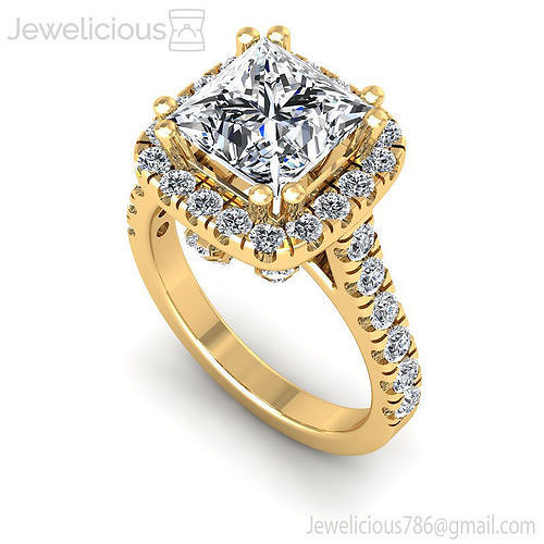 Jewelicious-801-Ring gold engagement ring with princess cut d... 3D print model