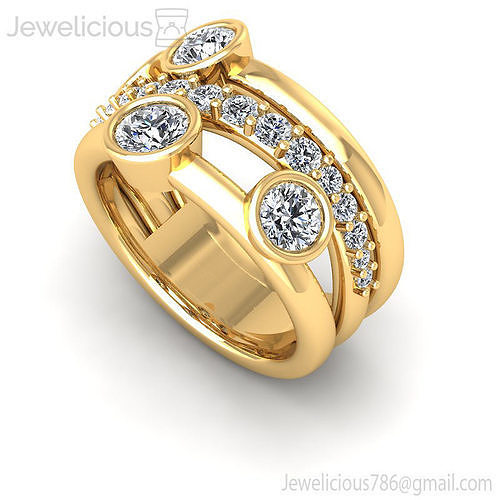 Jewelicious-786-Ring gold diamond ring with three round diamonds