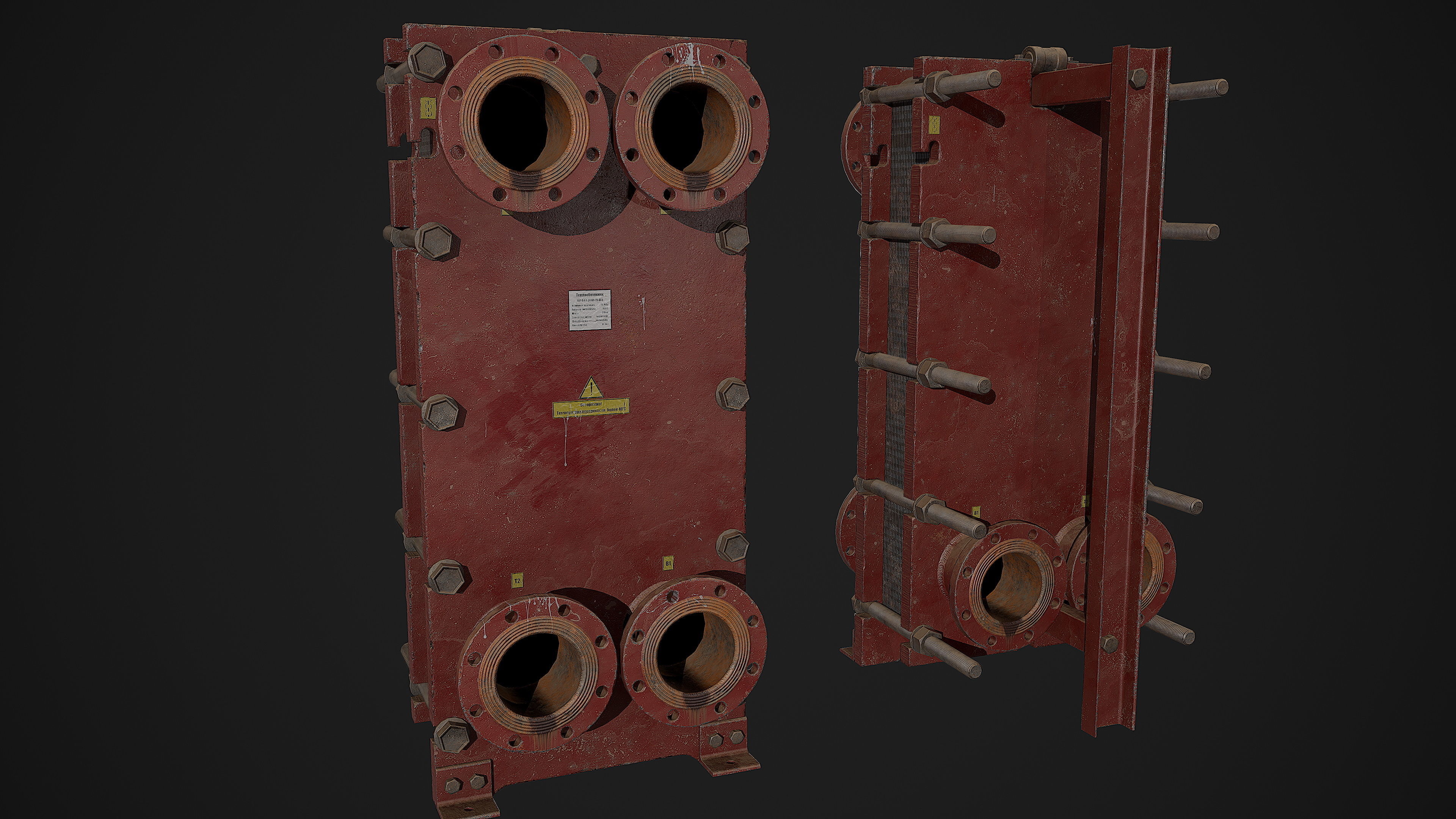 Old russian big Heat Exchanger Low-poly 3D model_2