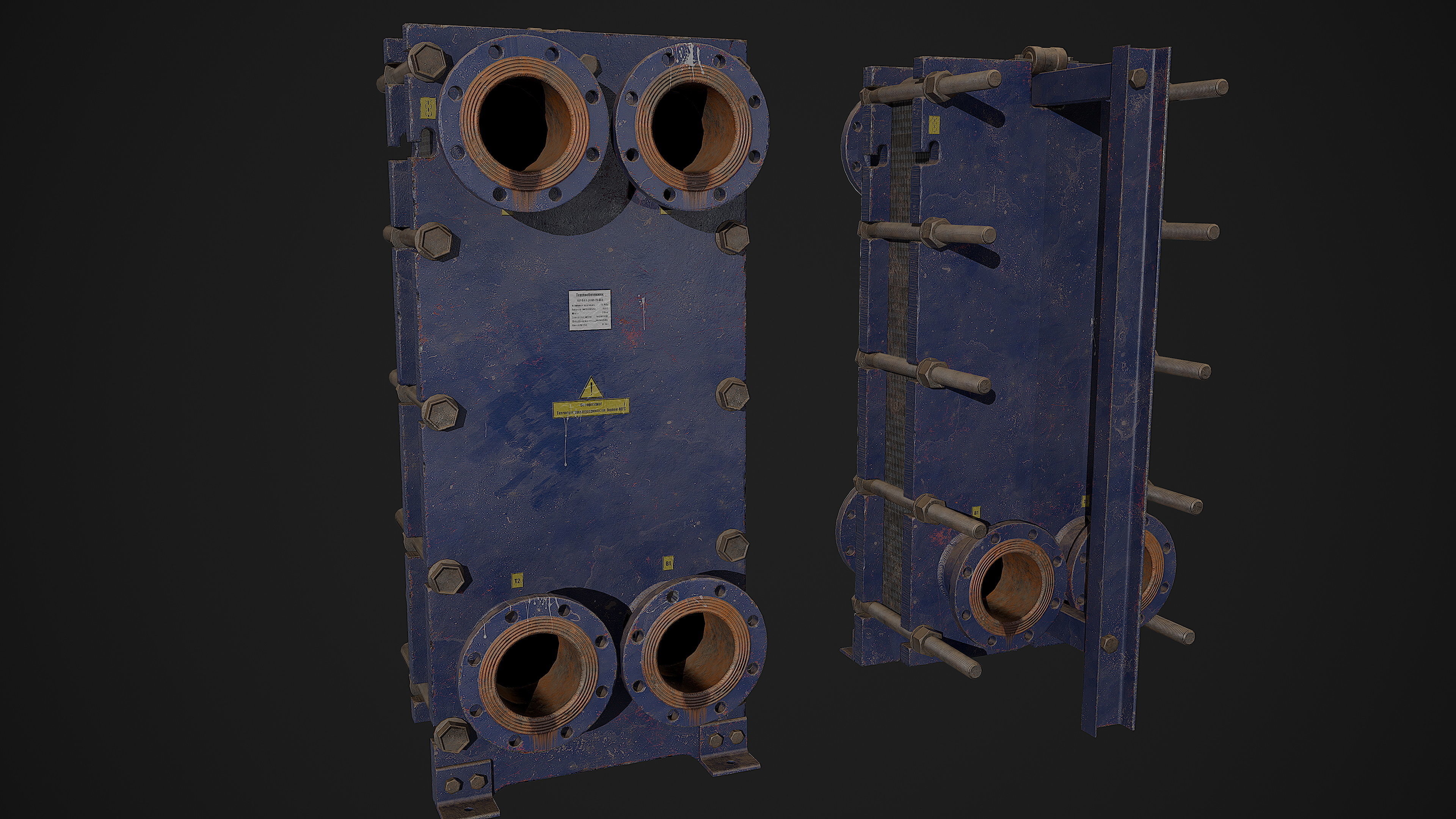 Old russian big Heat Exchanger Low-poly 3D model_1