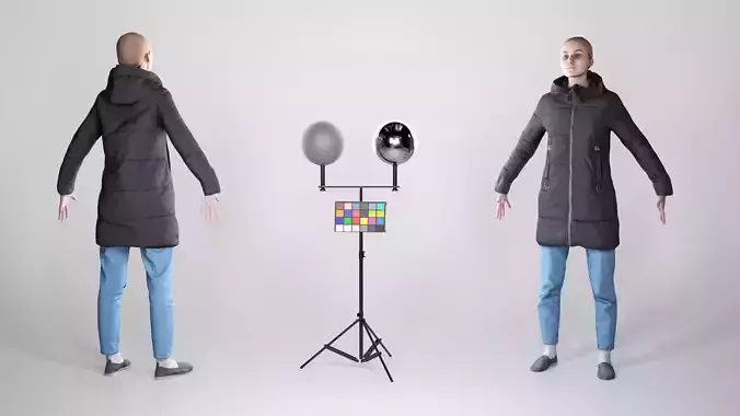 Young woman in a black down jacket in A-pose 165