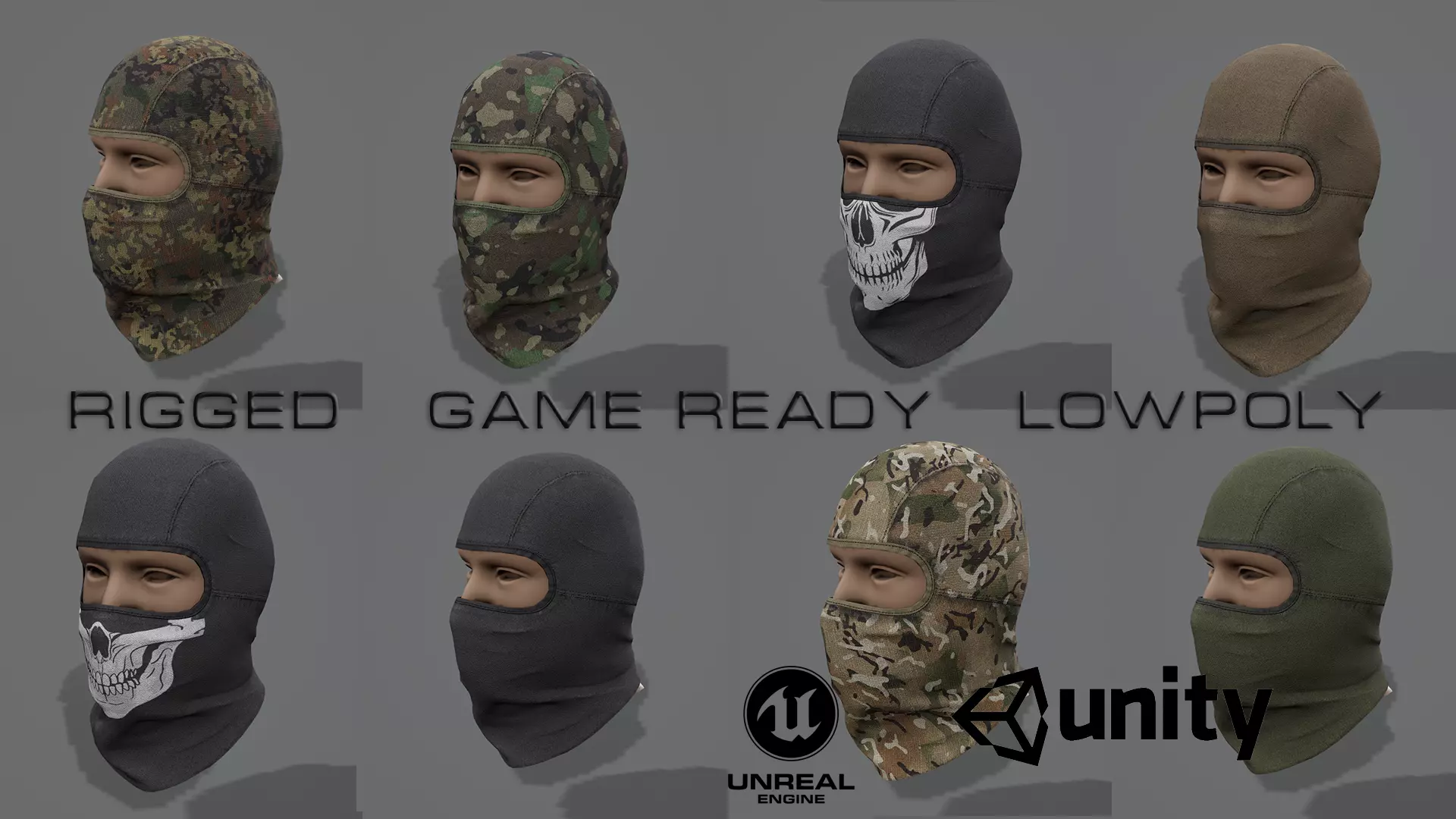 Balaclava camouflage mask Low-poly 3D model