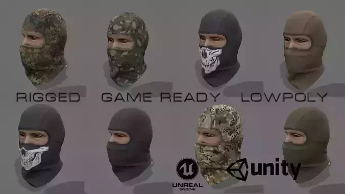Balaclava camouflage mask Low-poly 3D model