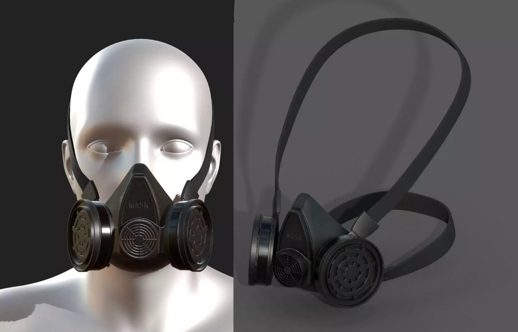 Gas mask respirator scifi military futuristic technology  Low-poly 3D model_0